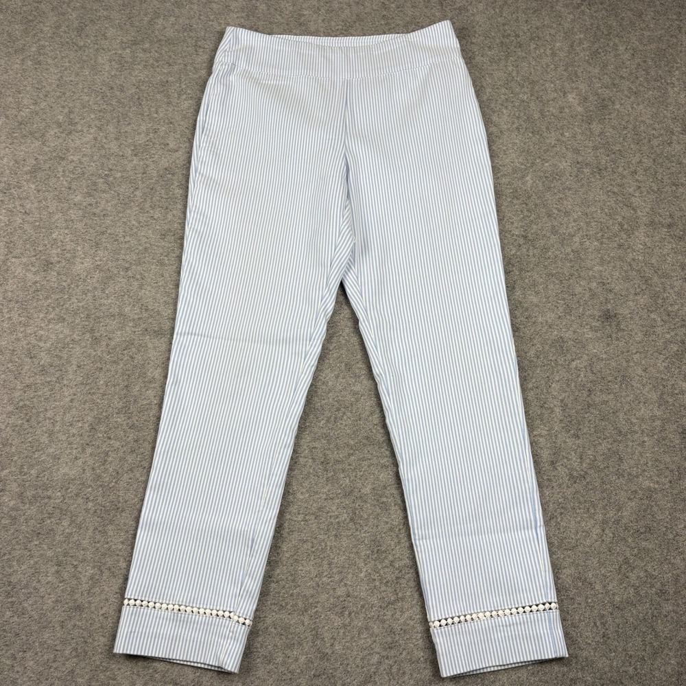 Crown Ivy Pants Womens 6 Blue White Striped Cropped Eyelet Trim Coastal Preppy